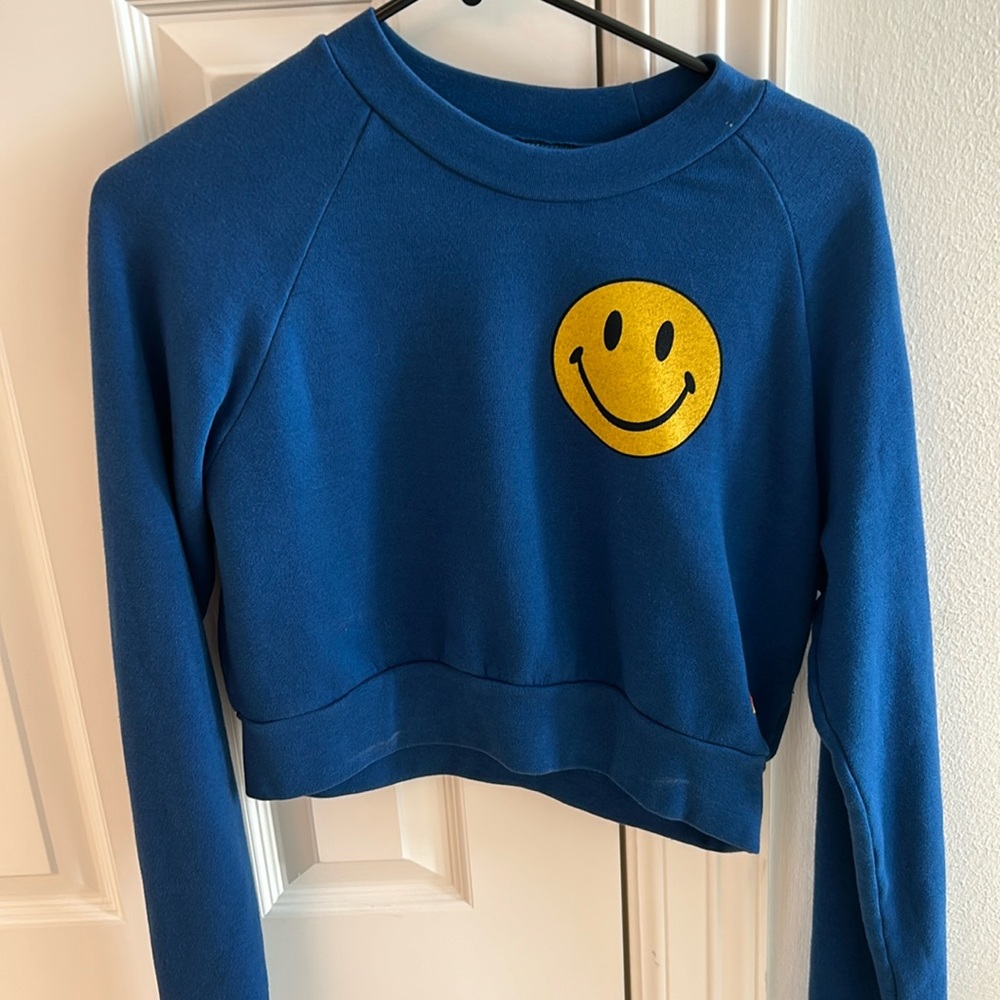 Blue smily face aviator nation sweatshirt